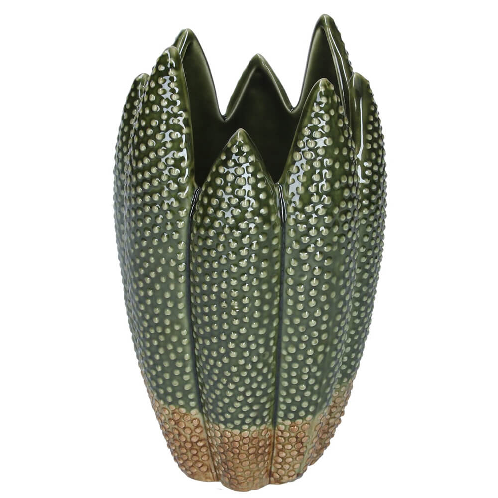 Gisela Graham Ceramic Vase Antiqued Green Cacti